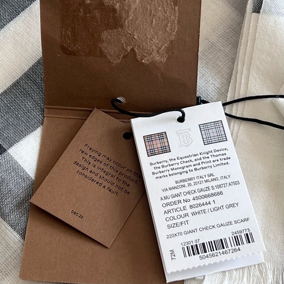 Burberry Giant Check Gauze Scarf in White Light Grey - Picture 9 of 9